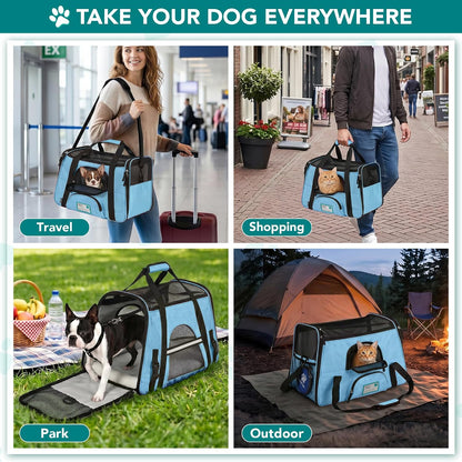 Airline Approved Pet Carrier for Cats & Small Dogs, Soft Sided TSA Travel Carrier Bag with Sherpa Bed, Breathable Mesh Ventilation, Collapsible Bowl, Up to 18 lbs, Small Heather Taupe