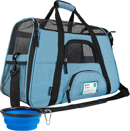 Airline Approved Pet Carrier for Cats & Small Dogs, Soft Sided TSA Travel Carrier Bag with Sherpa Bed, Breathable Mesh Ventilation, Collapsible Bowl, Up to 18 lbs, Small Heather Taupe