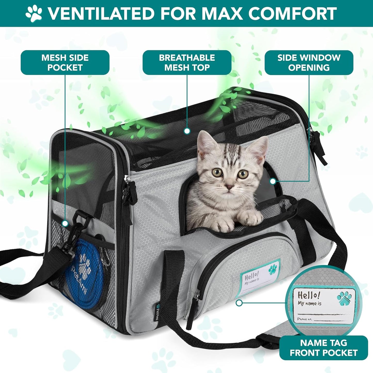 Airline Approved Pet Carrier for Cats & Small Dogs, Soft Sided TSA Travel Carrier Bag with Sherpa Bed, Breathable Mesh Ventilation, Collapsible Bowl, Up to 18 lbs, Small Heather Taupe