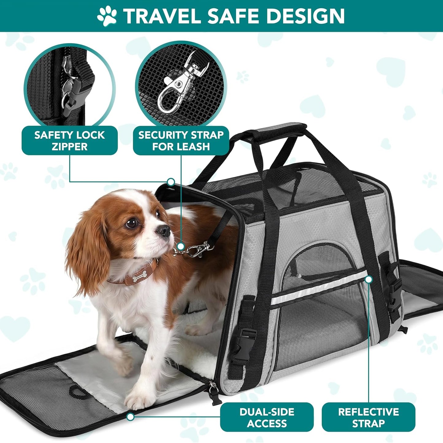 Airline Approved Pet Carrier for Cats & Small Dogs, Soft Sided TSA Travel Carrier Bag with Sherpa Bed, Breathable Mesh Ventilation, Collapsible Bowl, Up to 18 lbs, Small Heather Taupe