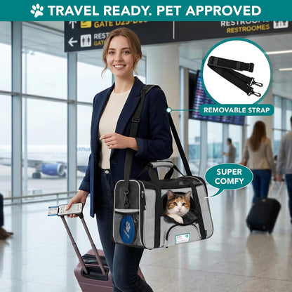 Airline Approved Pet Carrier for Cats & Small Dogs, Soft Sided TSA Travel Carrier Bag with Sherpa Bed, Breathable Mesh Ventilation, Collapsible Bowl, Up to 18 lbs, Small Heather Taupe
