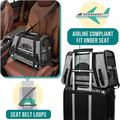 Airline Approved Pet Carrier for Cats & Small Dogs, Soft Sided TSA Travel Carrier Bag with Sherpa Bed, Breathable Mesh Ventilation, Collapsible Bowl, Up to 18 lbs, Small Heather Taupe