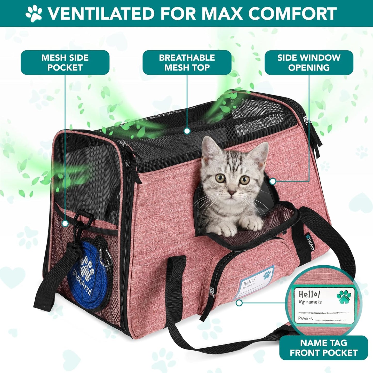 Airline Approved Pet Carrier for Cats & Small Dogs, Soft Sided TSA Travel Carrier Bag with Sherpa Bed, Breathable Mesh Ventilation, Collapsible Bowl, Up to 18 lbs, Small Heather Taupe