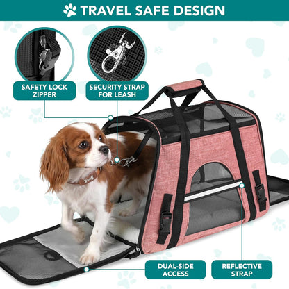 Airline Approved Pet Carrier for Cats & Small Dogs, Soft Sided TSA Travel Carrier Bag with Sherpa Bed, Breathable Mesh Ventilation, Collapsible Bowl, Up to 18 lbs, Small Heather Taupe