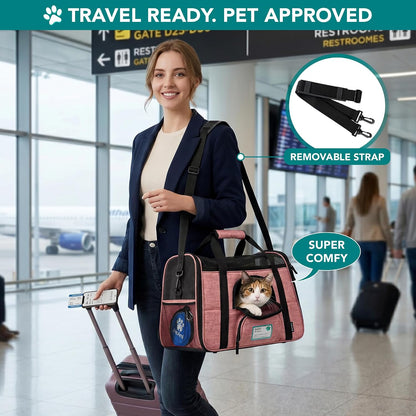 Airline Approved Pet Carrier for Cats & Small Dogs, Soft Sided TSA Travel Carrier Bag with Sherpa Bed, Breathable Mesh Ventilation, Collapsible Bowl, Up to 18 lbs, Small Heather Taupe