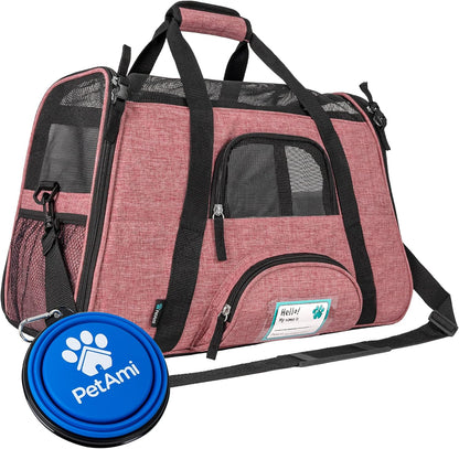 Airline Approved Pet Carrier for Cats & Small Dogs, Soft Sided TSA Travel Carrier Bag with Sherpa Bed, Breathable Mesh Ventilation, Collapsible Bowl, Up to 18 lbs, Small Heather Taupe