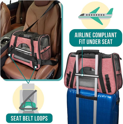 Airline Approved Pet Carrier for Cats & Small Dogs, Soft Sided TSA Travel Carrier Bag with Sherpa Bed, Breathable Mesh Ventilation, Collapsible Bowl, Up to 18 lbs, Small Heather Taupe