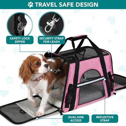 Airline Approved Pet Carrier for Cats & Small Dogs, Soft Sided TSA Travel Carrier Bag with Sherpa Bed, Breathable Mesh Ventilation, Collapsible Bowl, Up to 18 lbs, Small Heather Taupe