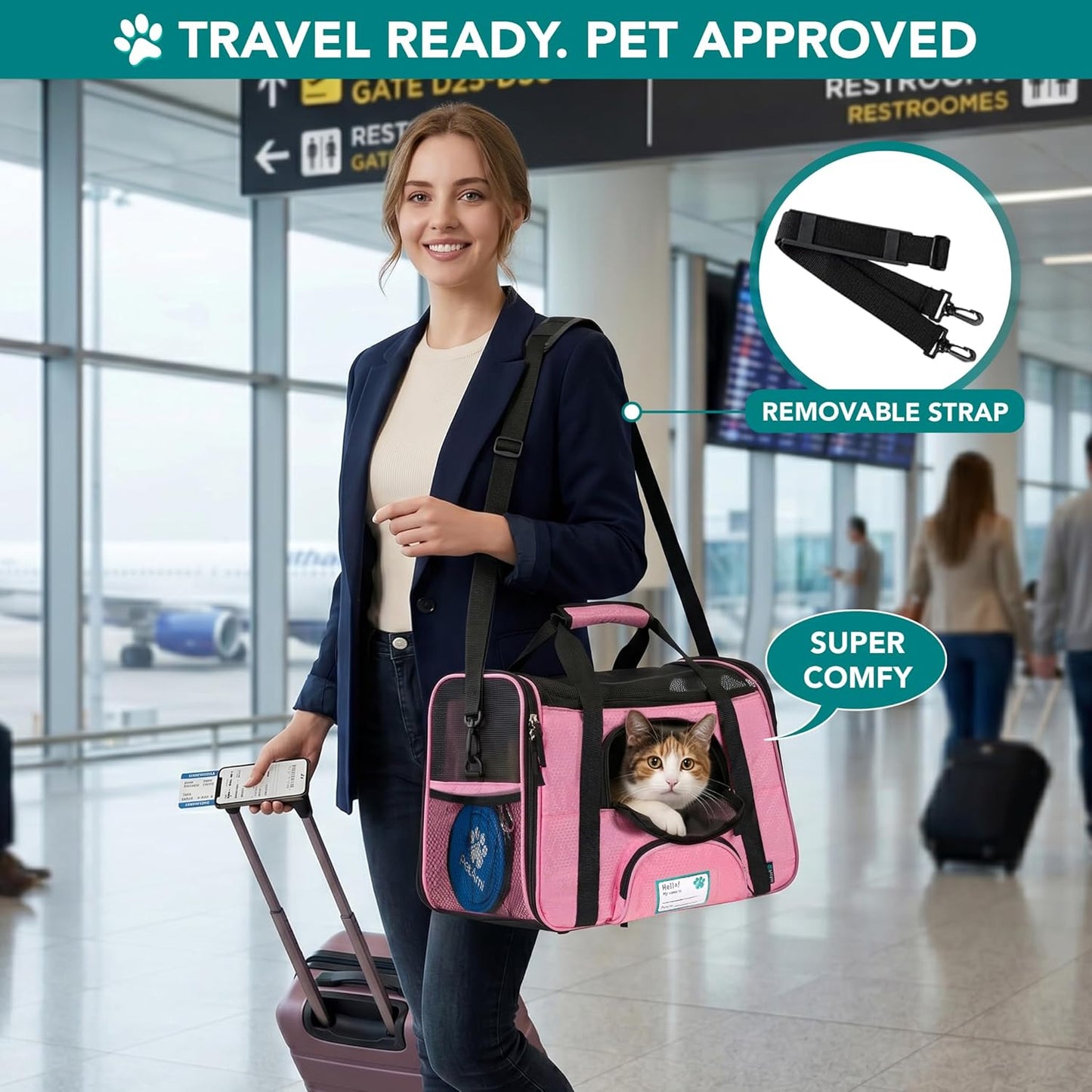 Airline Approved Pet Carrier for Cats & Small Dogs, Soft Sided TSA Travel Carrier Bag with Sherpa Bed, Breathable Mesh Ventilation, Collapsible Bowl, Up to 18 lbs, Small Heather Taupe