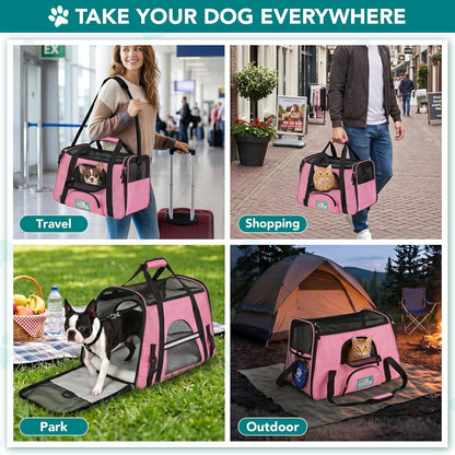 Airline Approved Pet Carrier for Cats & Small Dogs, Soft Sided TSA Travel Carrier Bag with Sherpa Bed, Breathable Mesh Ventilation, Collapsible Bowl, Up to 18 lbs, Small Heather Taupe