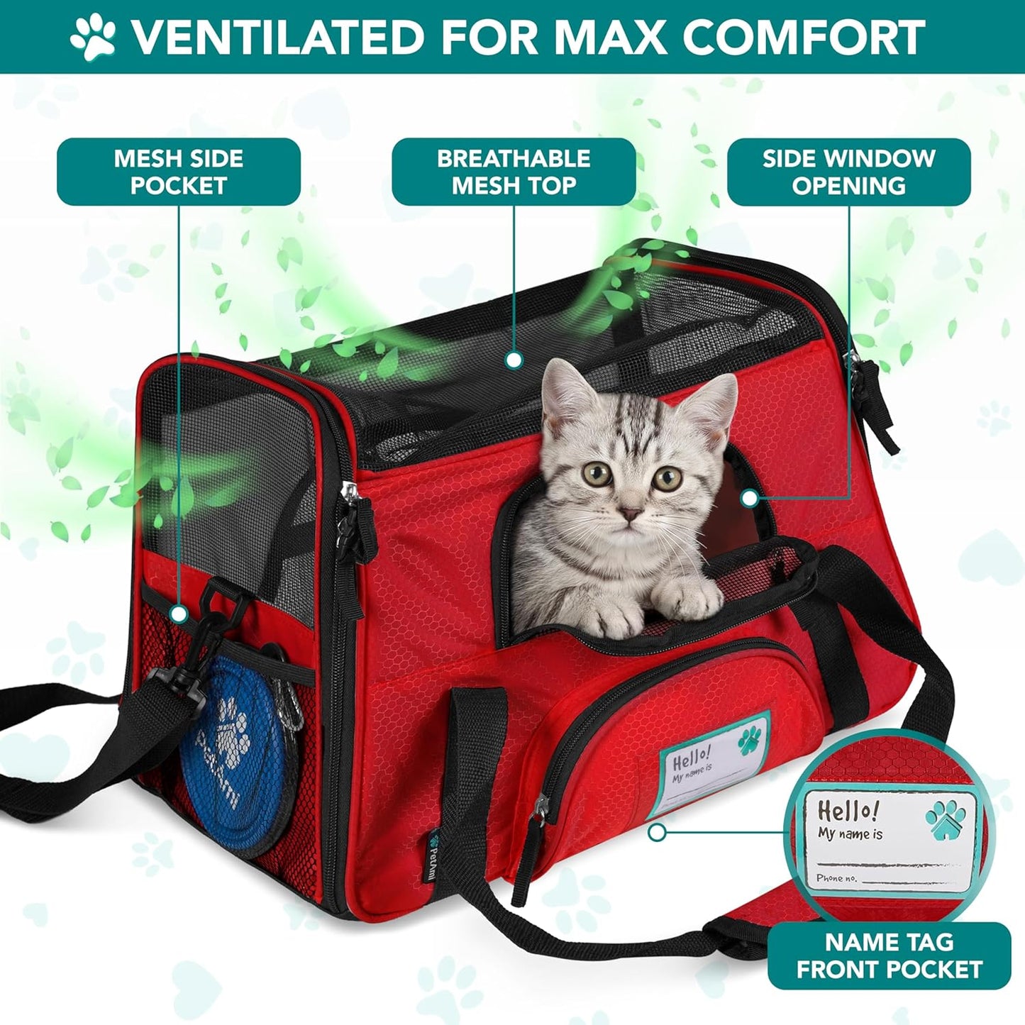 Airline Approved Pet Carrier for Cats & Small Dogs, Soft Sided TSA Travel Carrier Bag with Sherpa Bed, Breathable Mesh Ventilation, Collapsible Bowl, Up to 18 lbs, Small Heather Taupe