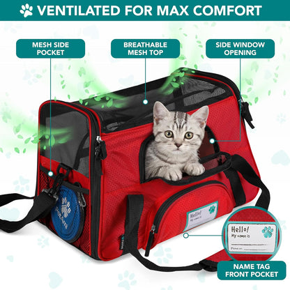 Airline Approved Pet Carrier for Cats & Small Dogs, Soft Sided TSA Travel Carrier Bag with Sherpa Bed, Breathable Mesh Ventilation, Collapsible Bowl, Up to 18 lbs, Small Heather Taupe
