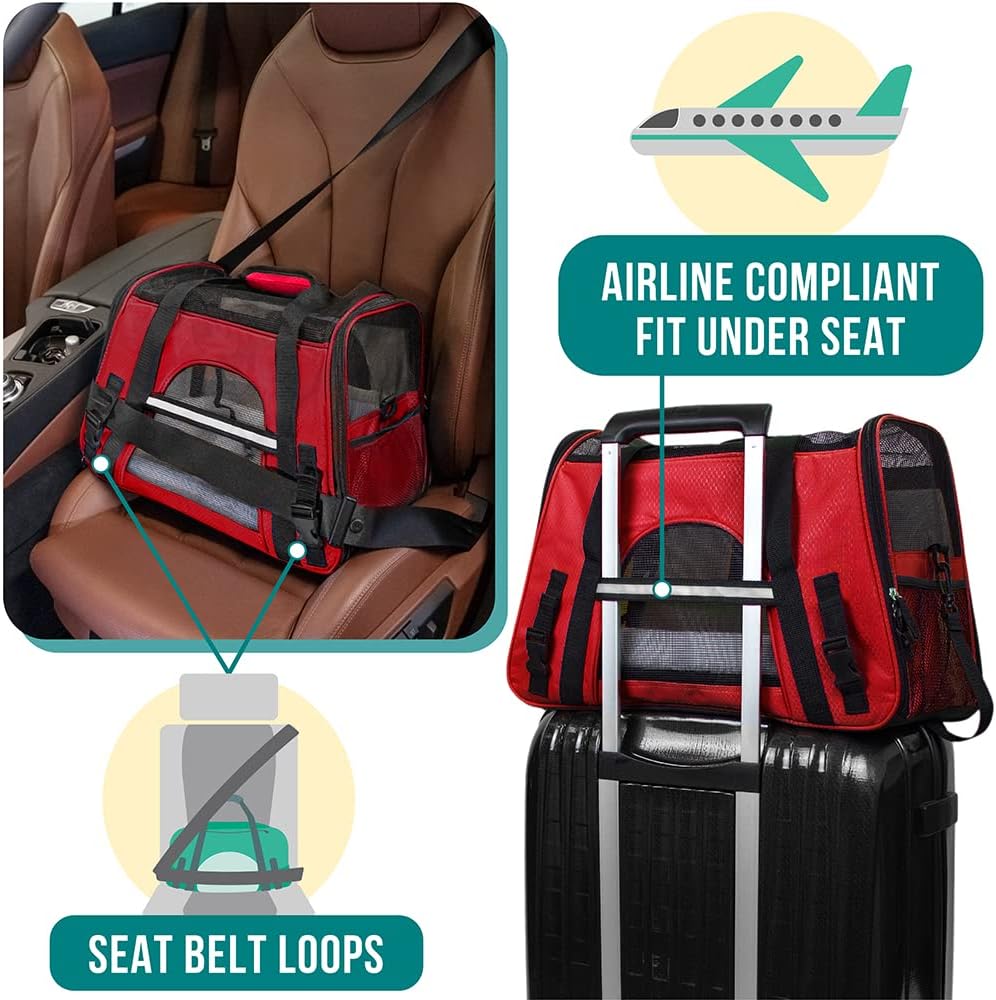 Airline Approved Pet Carrier for Cats & Small Dogs, Soft Sided TSA Travel Carrier Bag with Sherpa Bed, Breathable Mesh Ventilation, Collapsible Bowl, Up to 18 lbs, Small Heather Taupe