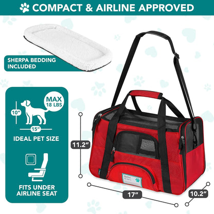 Airline Approved Pet Carrier for Cats & Small Dogs, Soft Sided TSA Travel Carrier Bag with Sherpa Bed, Breathable Mesh Ventilation, Collapsible Bowl, Up to 18 lbs, Small Heather Taupe