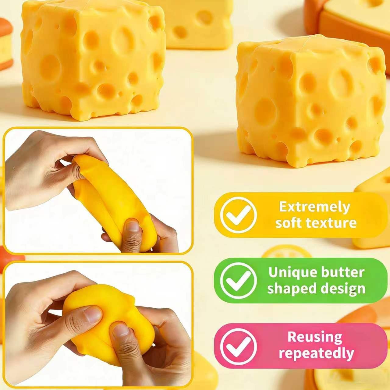 Yellow Cheeses Squeeze Toy, Easter Basket Stuffers for Kids Teens, Soft Simulation Food Squeeze Toy, Cute Desk Decor, Birthday Gift for Girls Boys, Office Classroom Fidget Pack