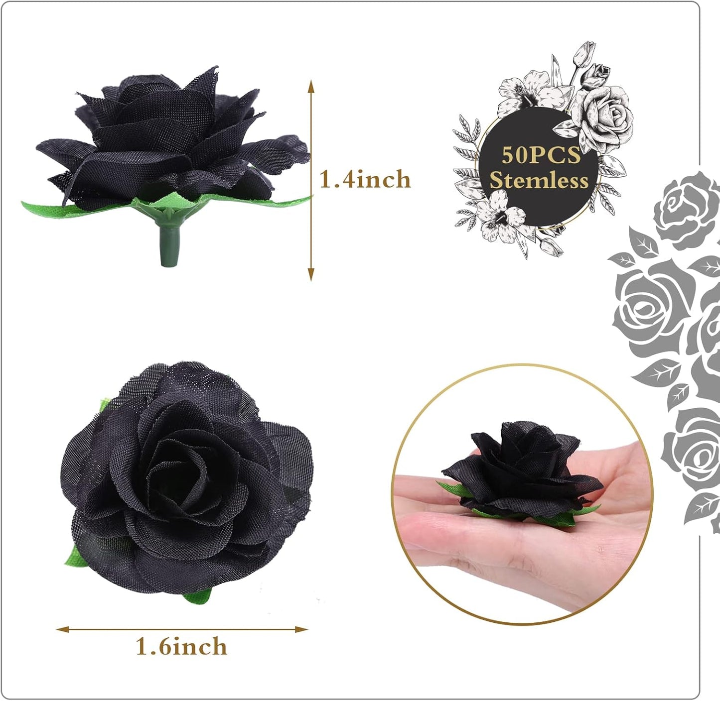 50pcs Mini Yellow Roses Artificial Flowers, 1.6" Silk Fake Roses | Small Faux Rose Buds Flower Heads for Decoration, Crafts, Cake Decor, Centerpieces, Home Decor