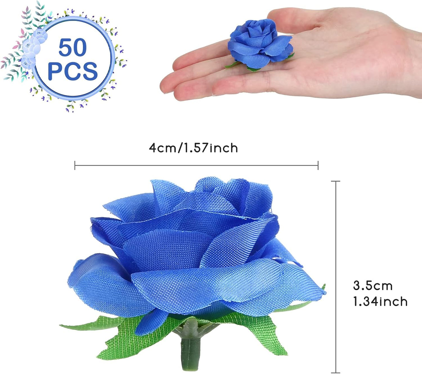 50pcs Mini Yellow Roses Artificial Flowers, 1.6" Silk Fake Roses | Small Faux Rose Buds Flower Heads for Decoration, Crafts, Cake Decor, Centerpieces, Home Decor