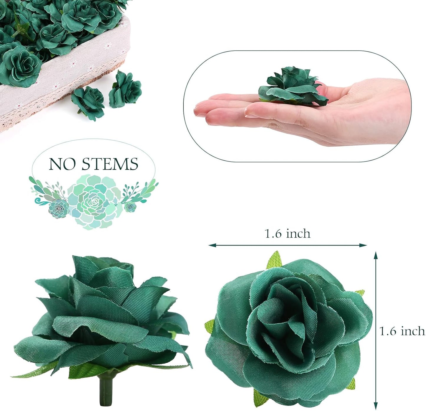 50pcs Mini Yellow Roses Artificial Flowers, 1.6" Silk Fake Roses | Small Faux Rose Buds Flower Heads for Decoration, Crafts, Cake Decor, Centerpieces, Home Decor