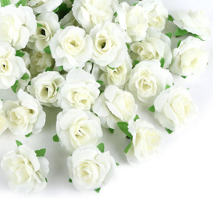 50pcs Mini Yellow Roses Artificial Flowers, 1.6" Silk Fake Roses | Small Faux Rose Buds Flower Heads for Decoration, Crafts, Cake Decor, Centerpieces, Home Decor