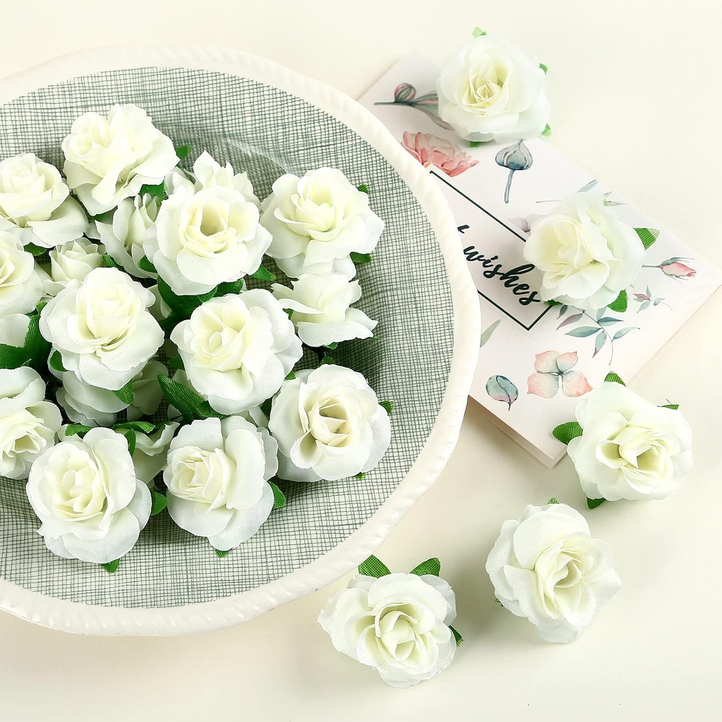 50pcs Mini Yellow Roses Artificial Flowers, 1.6" Silk Fake Roses | Small Faux Rose Buds Flower Heads for Decoration, Crafts, Cake Decor, Centerpieces, Home Decor