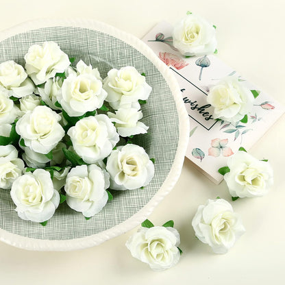 50pcs Mini Yellow Roses Artificial Flowers, 1.6" Silk Fake Roses | Small Faux Rose Buds Flower Heads for Decoration, Crafts, Cake Decor, Centerpieces, Home Decor