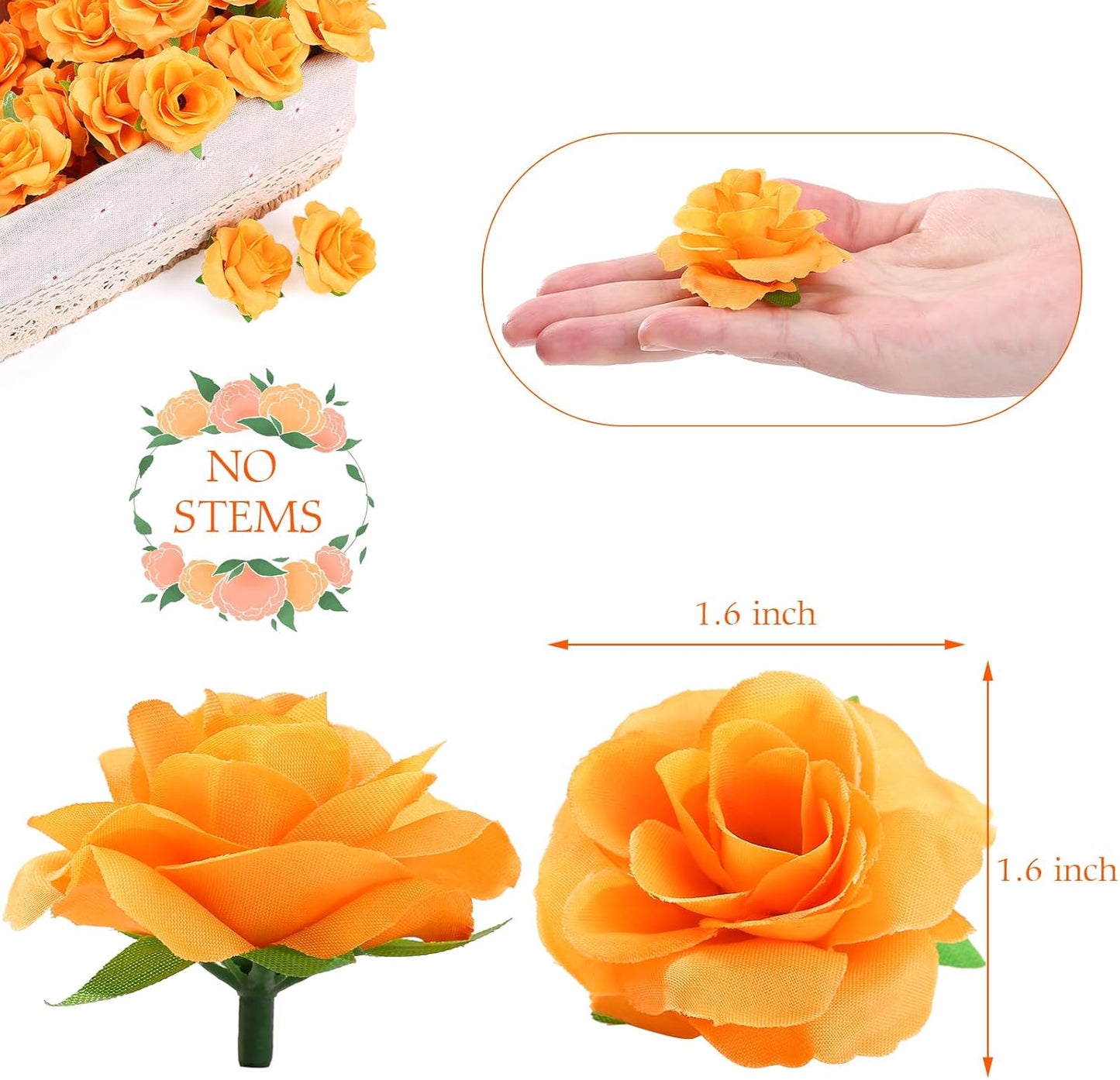 50pcs Mini Yellow Roses Artificial Flowers, 1.6" Silk Fake Roses | Small Faux Rose Buds Flower Heads for Decoration, Crafts, Cake Decor, Centerpieces, Home Decor