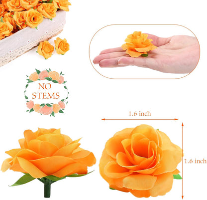 50pcs Mini Yellow Roses Artificial Flowers, 1.6" Silk Fake Roses | Small Faux Rose Buds Flower Heads for Decoration, Crafts, Cake Decor, Centerpieces, Home Decor