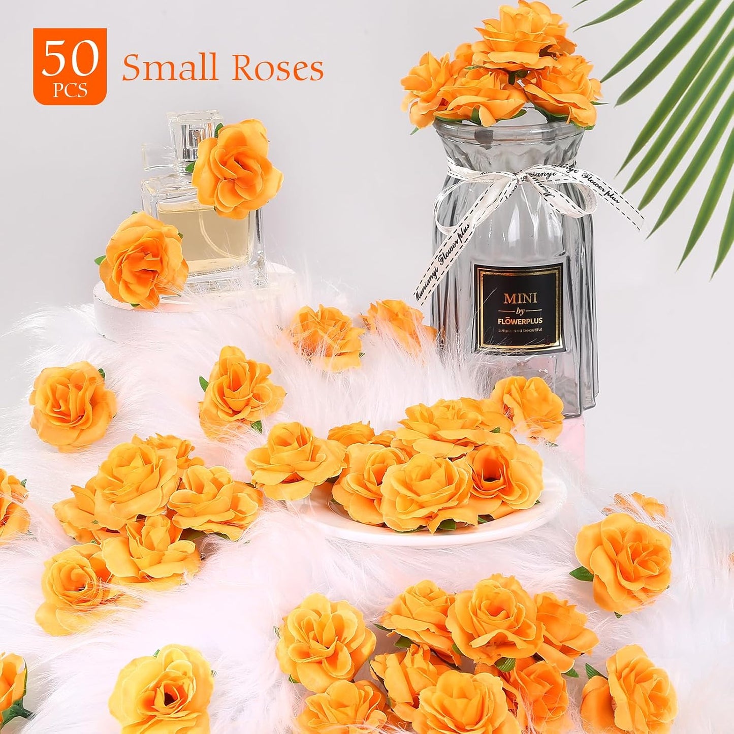 50pcs Mini Yellow Roses Artificial Flowers, 1.6" Silk Fake Roses | Small Faux Rose Buds Flower Heads for Decoration, Crafts, Cake Decor, Centerpieces, Home Decor