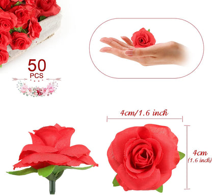 50pcs Mini Yellow Roses Artificial Flowers, 1.6" Silk Fake Roses | Small Faux Rose Buds Flower Heads for Decoration, Crafts, Cake Decor, Centerpieces, Home Decor