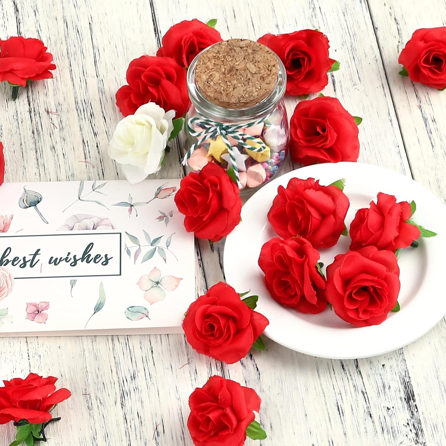 50pcs Mini Yellow Roses Artificial Flowers, 1.6" Silk Fake Roses | Small Faux Rose Buds Flower Heads for Decoration, Crafts, Cake Decor, Centerpieces, Home Decor