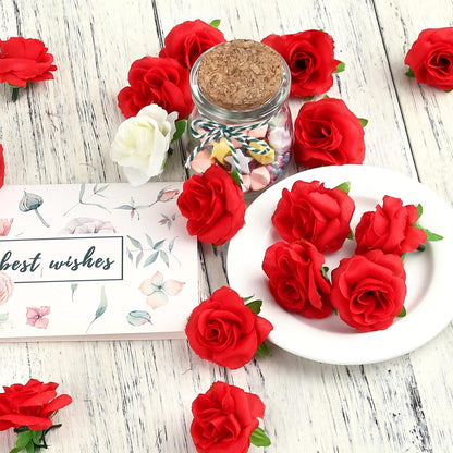 50pcs Mini Yellow Roses Artificial Flowers, 1.6" Silk Fake Roses | Small Faux Rose Buds Flower Heads for Decoration, Crafts, Cake Decor, Centerpieces, Home Decor
