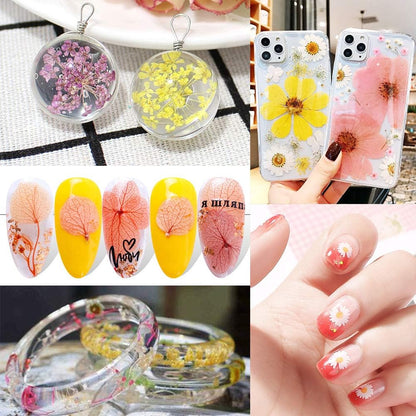 140+ PCS Real Dried Pressed Flowers Leaves Petals for Crafts Yellow- Beautiful Pressed Flowers Daisies for Resin Jewellery, Pressed Flowers Nail Pendant Crafts Making Craft DIY Accessories