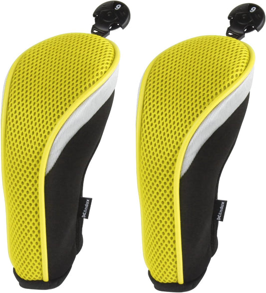 Pack of 2 Mesh Golf Hybrid Club Head Covers with Dial No. Tags | Coloured Piping | all the Same Size | Short Neck