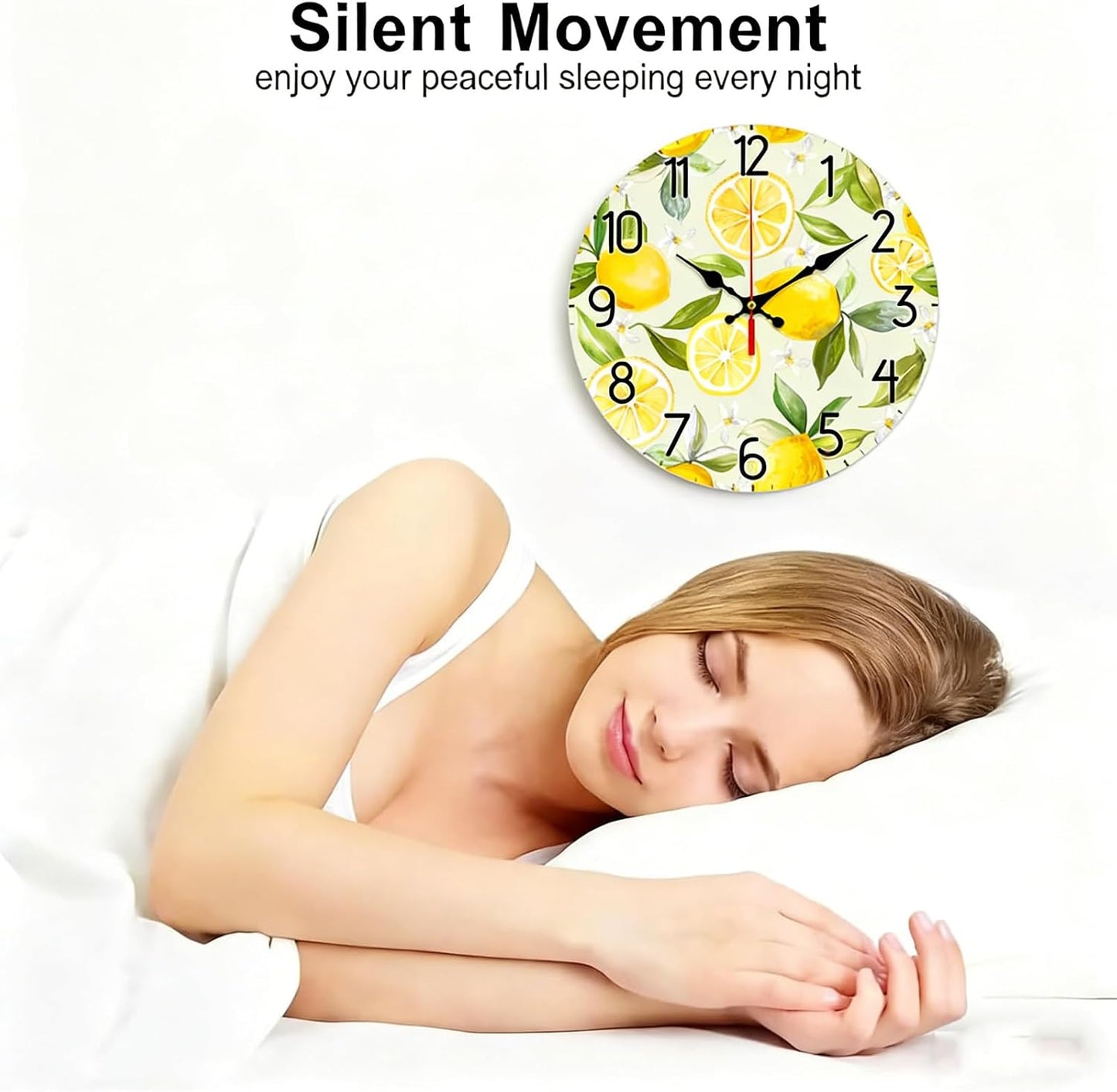 12 inch Lemon Wall Clock Silent Non Ticking Round Clock Battery Operated Fruit Clock Farmhouse Wall Clock for Living Room Kitchen Bedroom Office Decoration (Inches, 12)