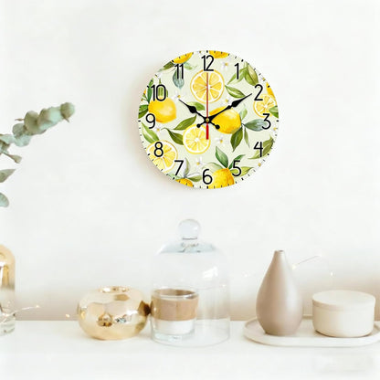 12 inch Lemon Wall Clock Silent Non Ticking Round Clock Battery Operated Fruit Clock Farmhouse Wall Clock for Living Room Kitchen Bedroom Office Decoration (Inches, 12)