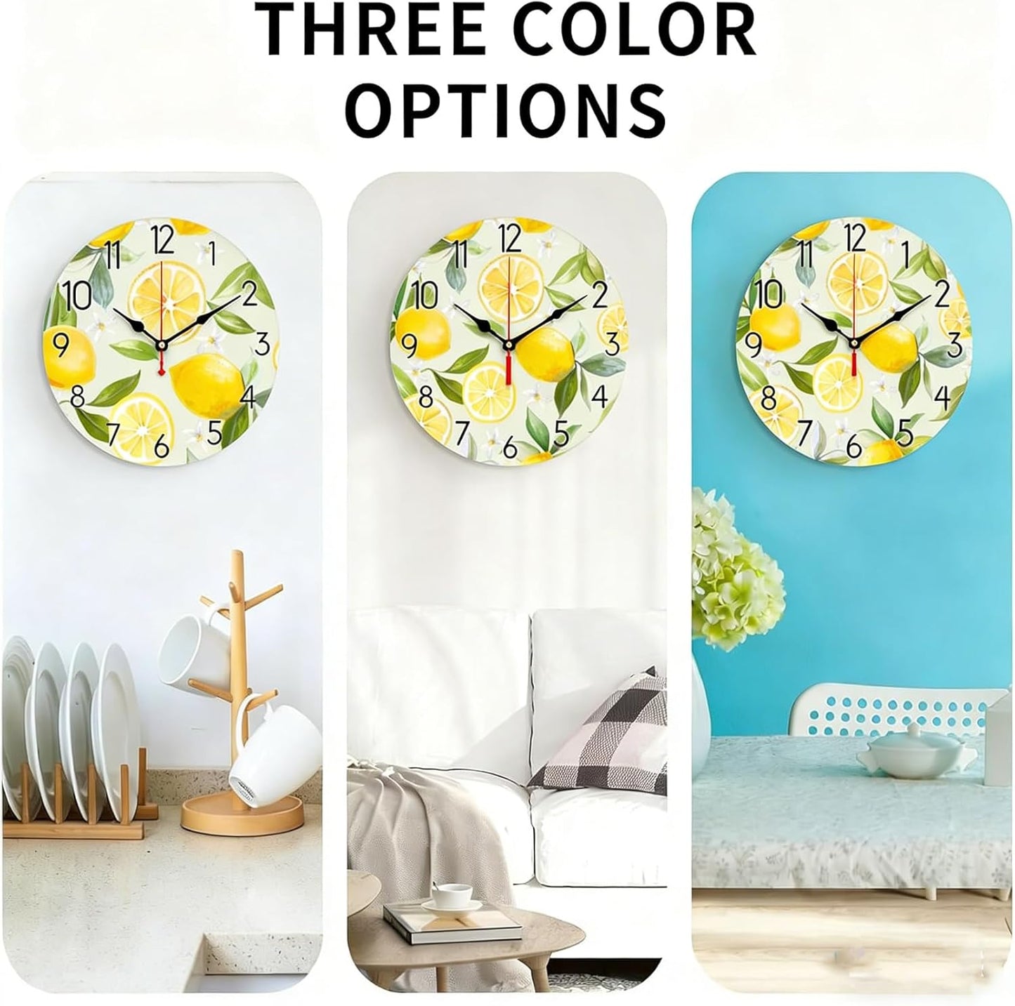 12 inch Lemon Wall Clock Silent Non Ticking Round Clock Battery Operated Fruit Clock Farmhouse Wall Clock for Living Room Kitchen Bedroom Office Decoration (Inches, 12)