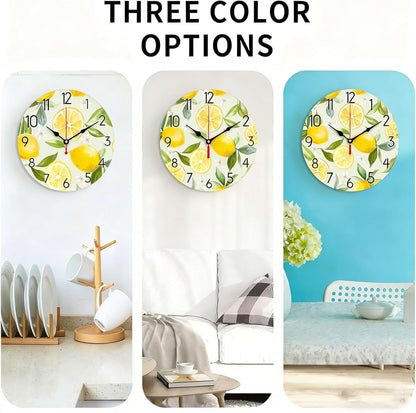 12 inch Lemon Wall Clock Silent Non Ticking Round Clock Battery Operated Fruit Clock Farmhouse Wall Clock for Living Room Kitchen Bedroom Office Decoration (Inches, 12)