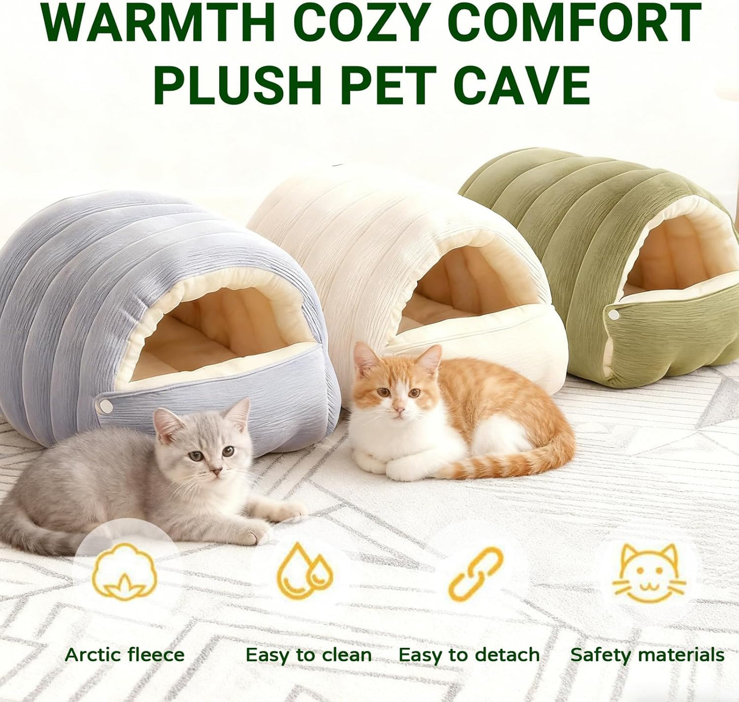 Cat Dog Cave Bed, 2026 New Winter Cave for Cat and Small Dog, Warm Plush Covered Cat House with Removable Cushion,Soft Calming Indoor Cat Bed (Warm Yellow, M(14 * 12 * 8inch)