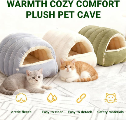 Cat Dog Cave Bed, 2026 New Winter Cave for Cat and Small Dog, Warm Plush Covered Cat House with Removable Cushion,Soft Calming Indoor Cat Bed (Warm Yellow, M(14 * 12 * 8inch)