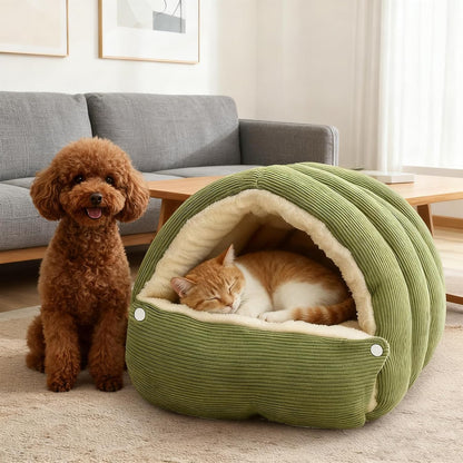 Cat Dog Cave Bed, 2026 New Winter Cave for Cat and Small Dog, Warm Plush Covered Cat House with Removable Cushion,Soft Calming Indoor Cat Bed (Warm Yellow, M(14 * 12 * 8inch)