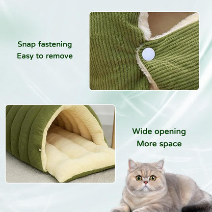 Cat Dog Cave Bed, 2026 New Winter Cave for Cat and Small Dog, Warm Plush Covered Cat House with Removable Cushion,Soft Calming Indoor Cat Bed (Warm Yellow, M(14 * 12 * 8inch)