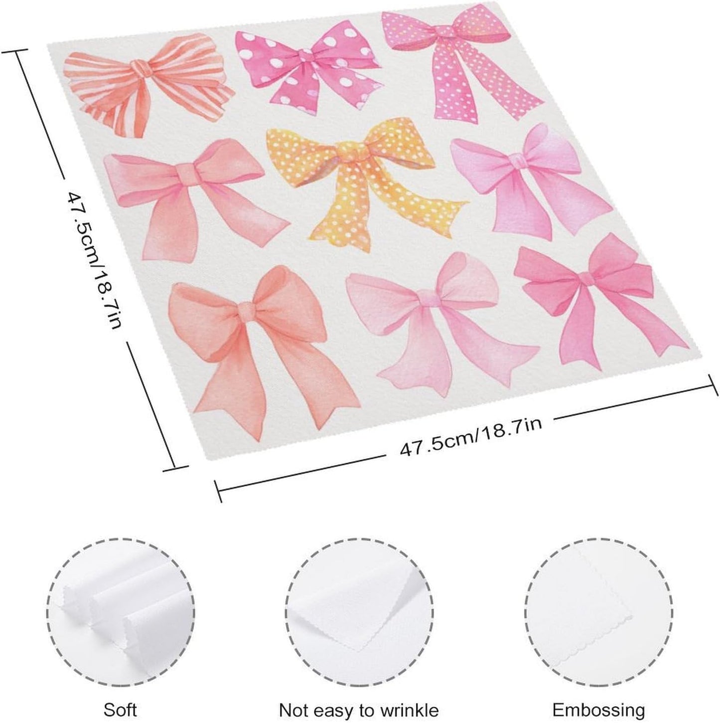 Watercolor Pink Orange Yellow Bows Preppy Cloth Napkins Set of 6, Square Premium Reusable Washable Polyester Table Linen Napkin for Dinner Party