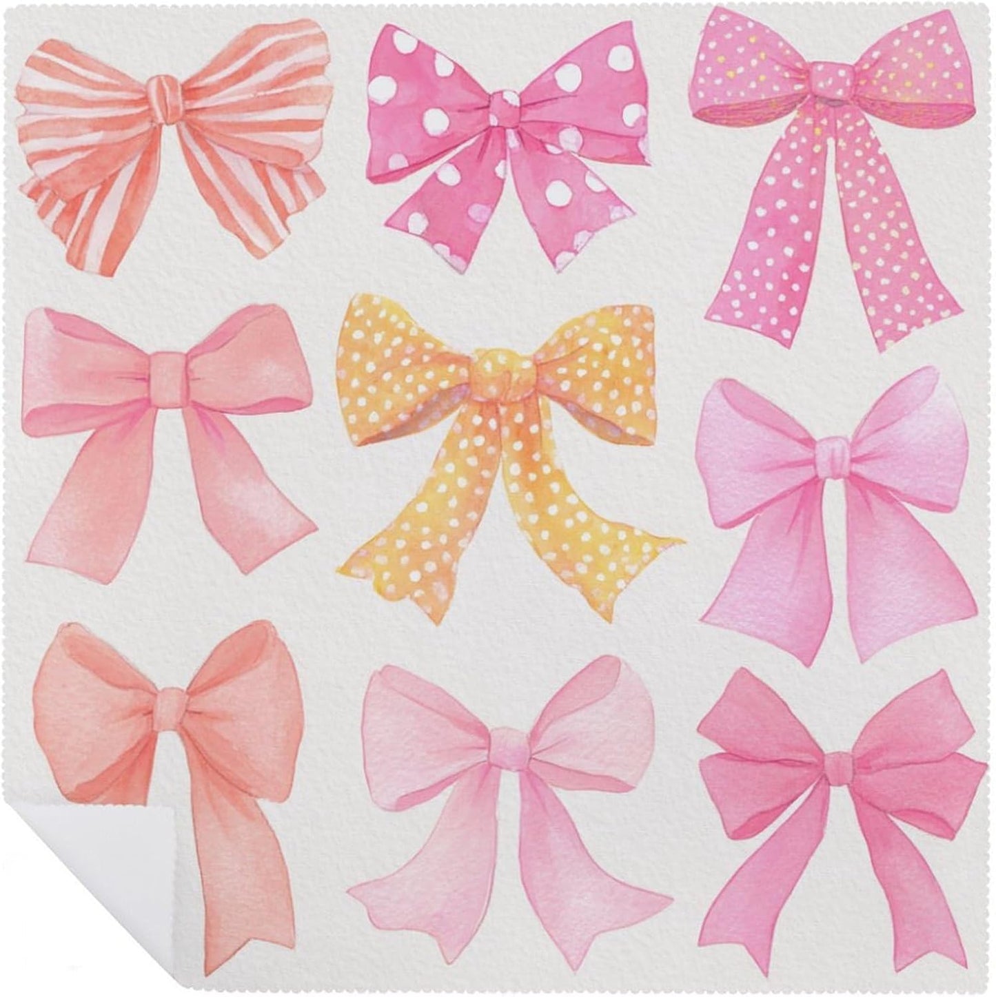 Watercolor Pink Orange Yellow Bows Preppy Cloth Napkins Set of 6, Square Premium Reusable Washable Polyester Table Linen Napkin for Dinner Party