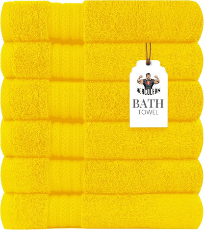 Large Bath Towels 24 x 50 Pack of 6 | Quick Dry and Highly Absorbent | 100% Cotton Terry Towels for Bathroom - Perfect for Shower - Pool and Spa - Luxury Soft Towels - Lemon Yellow