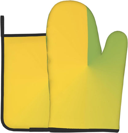 Light Yellow Style Print Oven Mitts and Pot Holders Sets | Heat Resistant Oven Mitts And Pot Holders Set, Non Slip Kitchen Baking Gloves Hot Pads For Cooking Roasting Baking Use