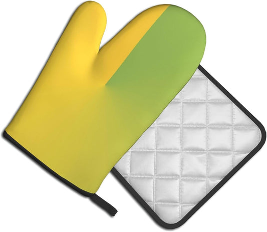 Light Yellow Style Print Oven Mitts and Pot Holders Sets | Heat Resistant Oven Mitts And Pot Holders Set, Non Slip Kitchen Baking Gloves Hot Pads For Cooking Roasting Baking Use