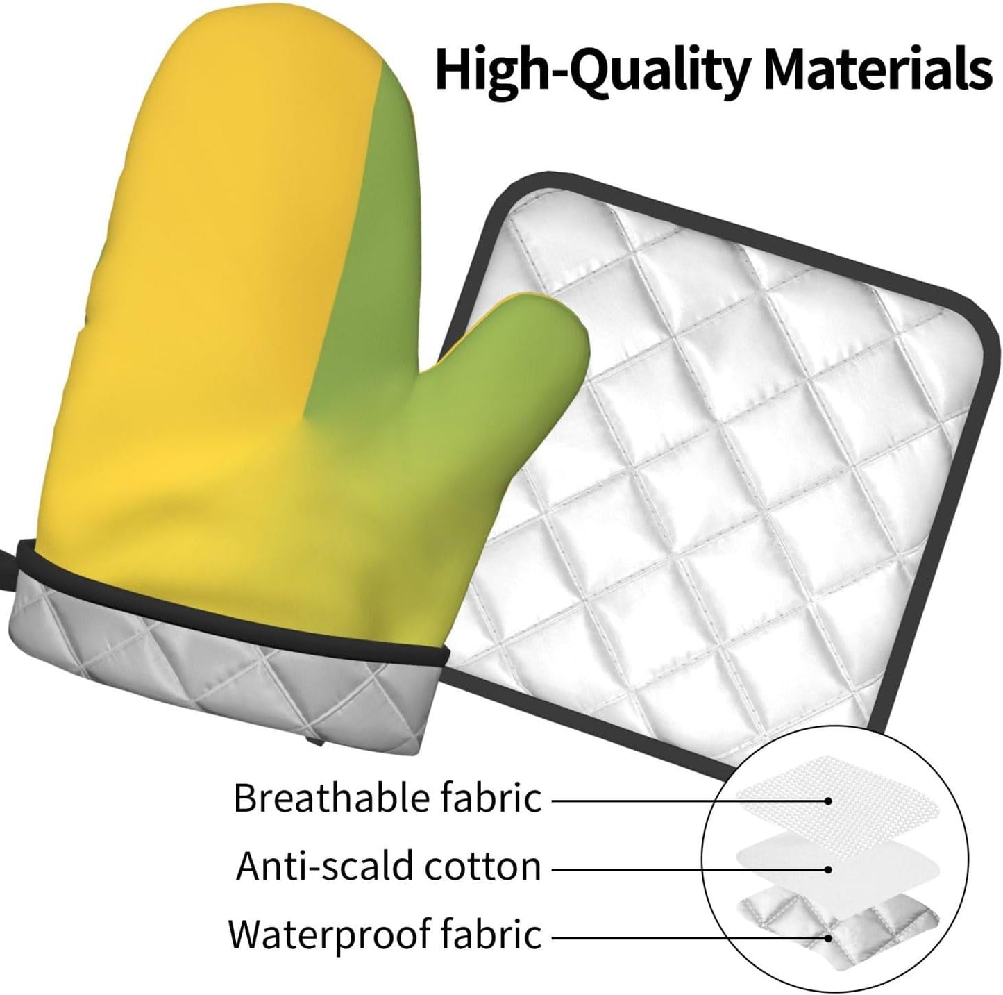 Light Yellow Style Print Oven Mitts and Pot Holders Sets | Heat Resistant Oven Mitts And Pot Holders Set, Non Slip Kitchen Baking Gloves Hot Pads For Cooking Roasting Baking Use