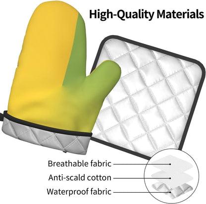 Light Yellow Style Print Oven Mitts and Pot Holders Sets | Heat Resistant Oven Mitts And Pot Holders Set, Non Slip Kitchen Baking Gloves Hot Pads For Cooking Roasting Baking Use
