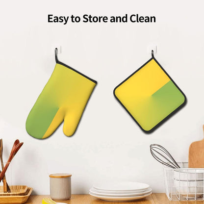 Light Yellow Style Print Oven Mitts and Pot Holders Sets | Heat Resistant Oven Mitts And Pot Holders Set, Non Slip Kitchen Baking Gloves Hot Pads For Cooking Roasting Baking Use