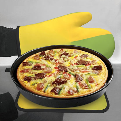 Light Yellow Style Print Oven Mitts and Pot Holders Sets | Heat Resistant Oven Mitts And Pot Holders Set, Non Slip Kitchen Baking Gloves Hot Pads For Cooking Roasting Baking Use
